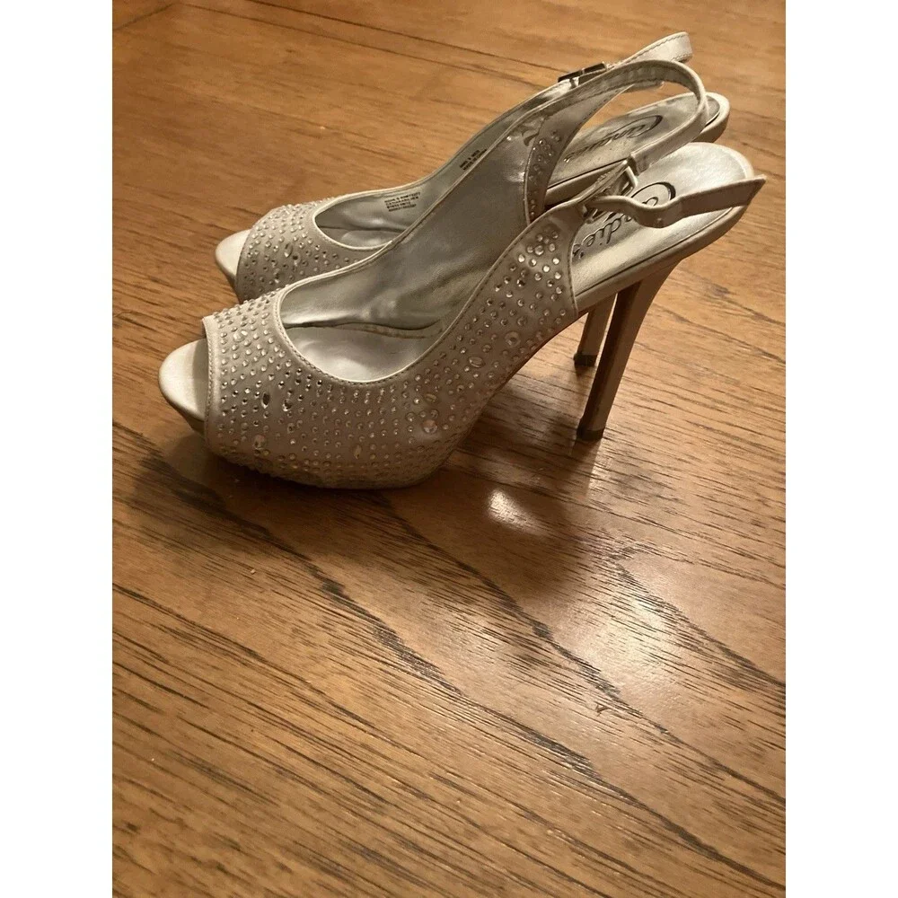 Candie's Silver Rhinestone Slingback Open Toe Buckle Ankle Strap Textile 9M